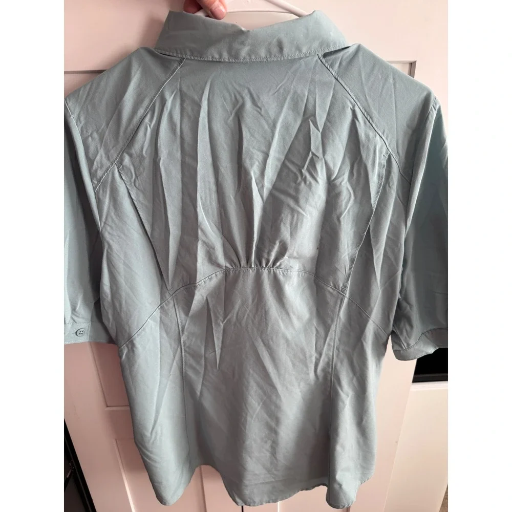 Columbia‎ Omni-Shade Womens Short Sleeve Button Down Shirt Blue Grey Large